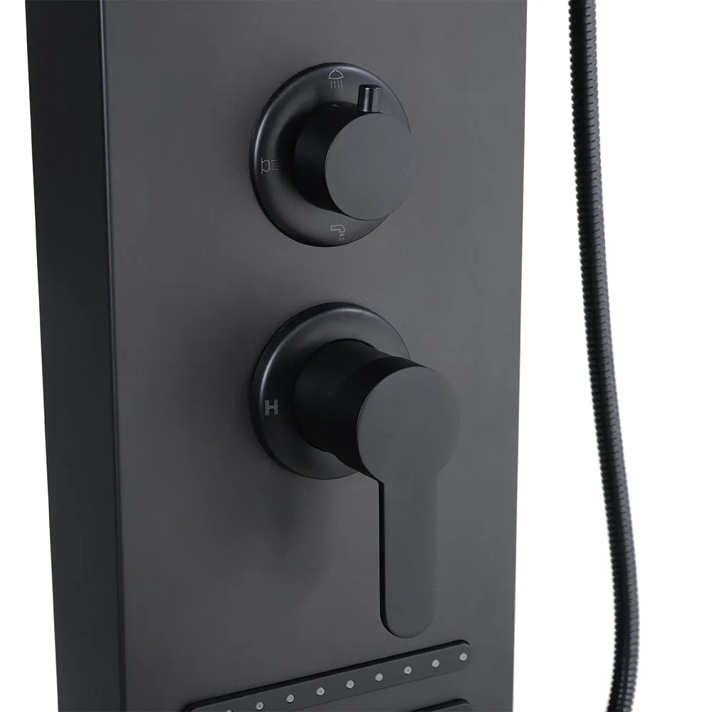 4 in 1 Bathroom Black Thermostatic Tower Shower Panel Wall Mounted