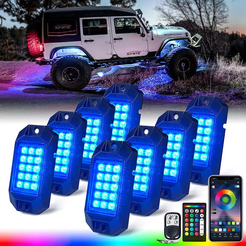 6Pcs / 8Pcs / 10Pcs Multi-Color RGB LED Rock Lights with Remote Control & Bluetooth Options