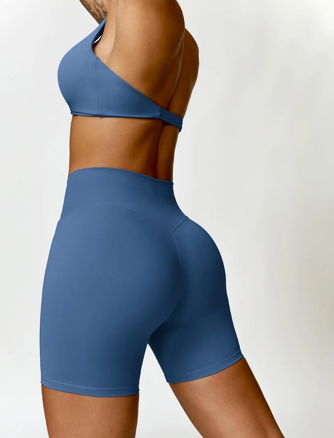 ABOCIW Workout Sets for Women Twist Front Halter Neck Sports Bra High Waist Biker Shorts 2 Piece Gym Outfits