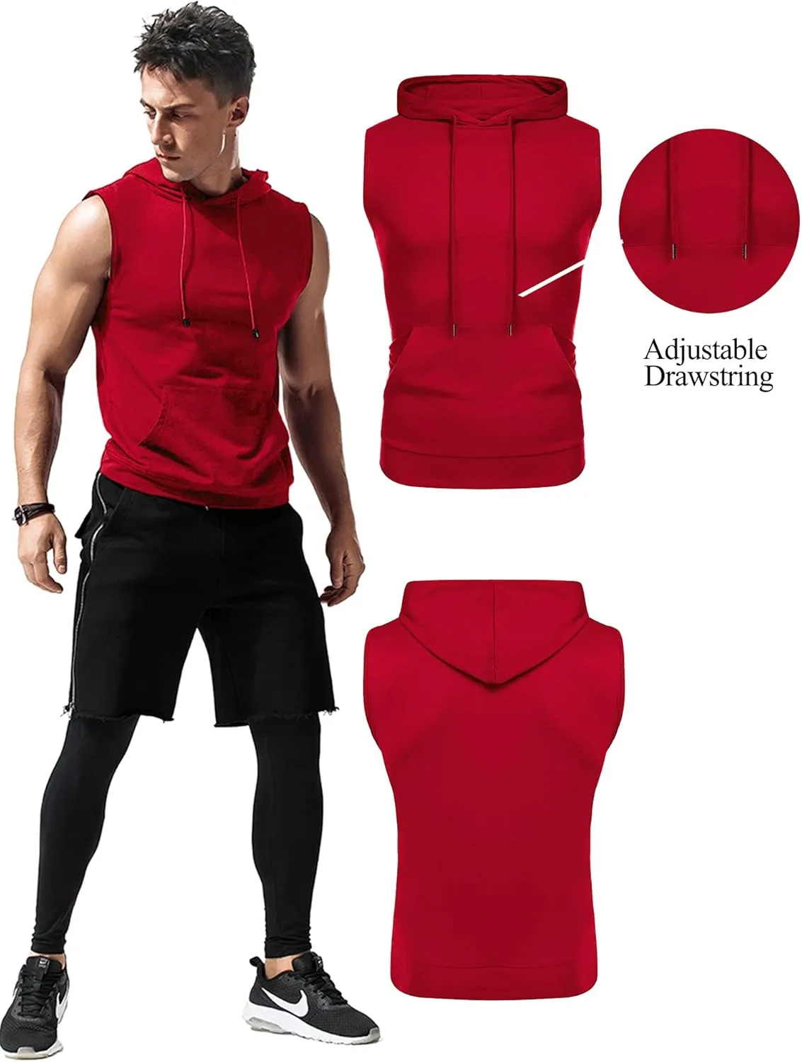 Babioboa Men's Workout Hooded Tank Tops Sleeveless Gym Hoodies Bodybuilding Muscle Cut Off T-Shirts
