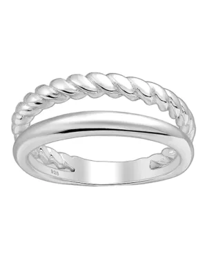 Double Stacked Braided Sterling Silver 925 Twisted Rope Plain Double Layered Statement Women's Jewelry KESLEY