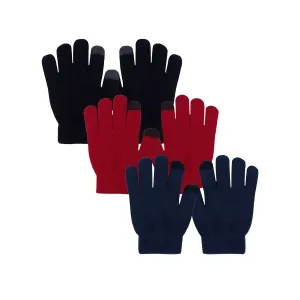 EvridWear Kids Black/Red/Navy Touchscreen Gloves - 3 Pairs