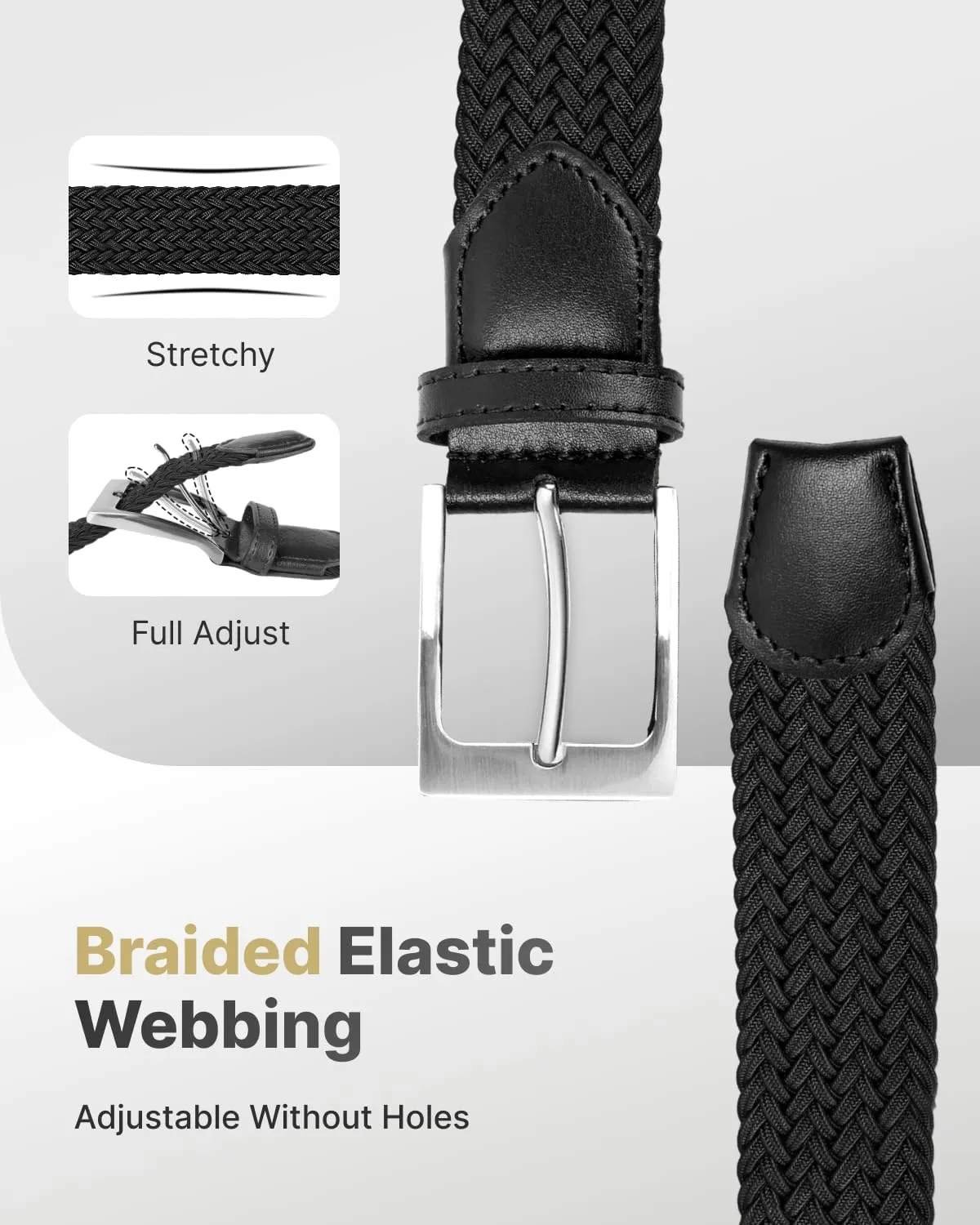 FAIRWIN Elastic Braided Stretch Mens Golf Casual Jeans Belts Woven 1 3/8" Nylon Work Belts for Men Pants Shorts