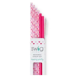 Falling In Love   Pink Reusable Straw Set