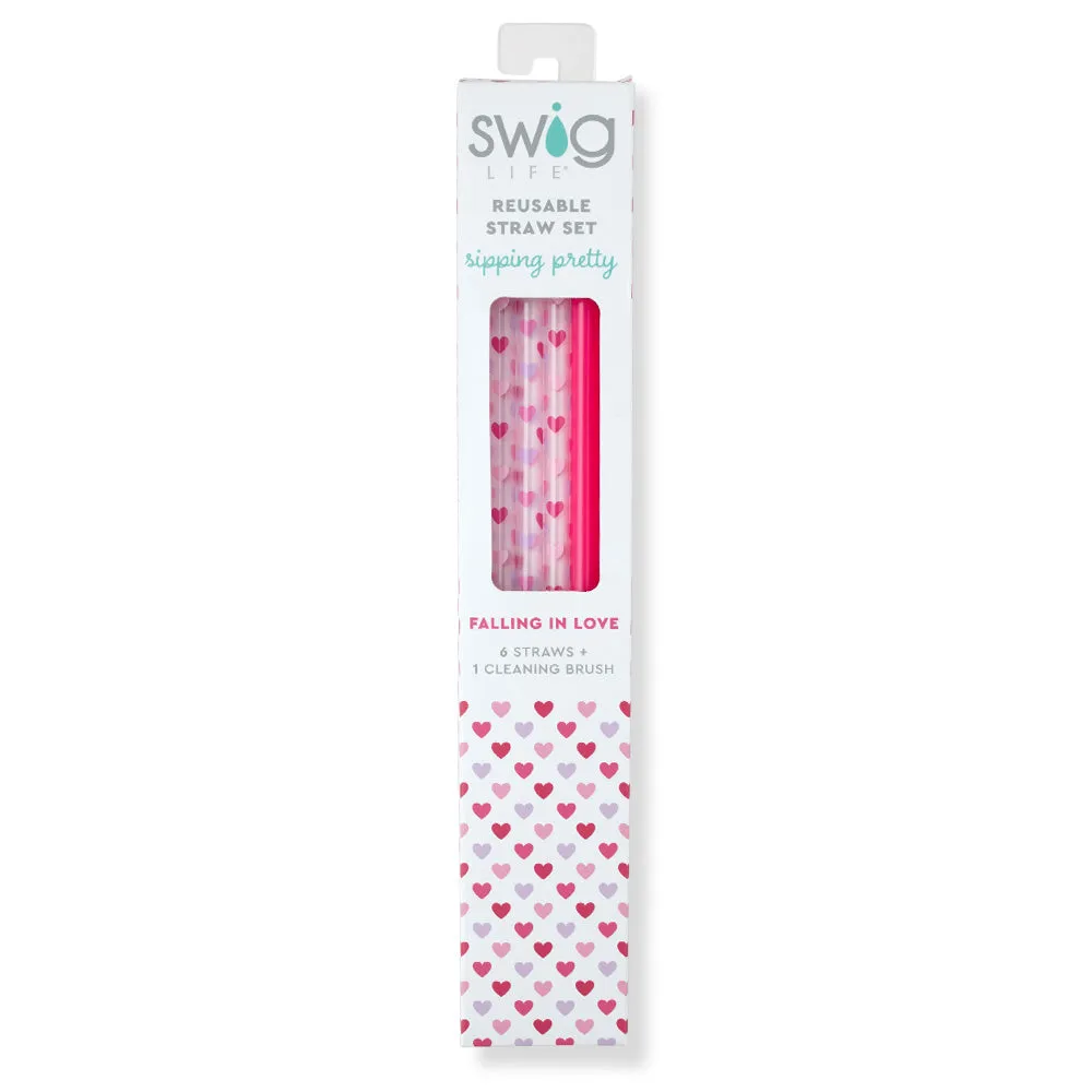Falling In Love   Pink Reusable Straw Set