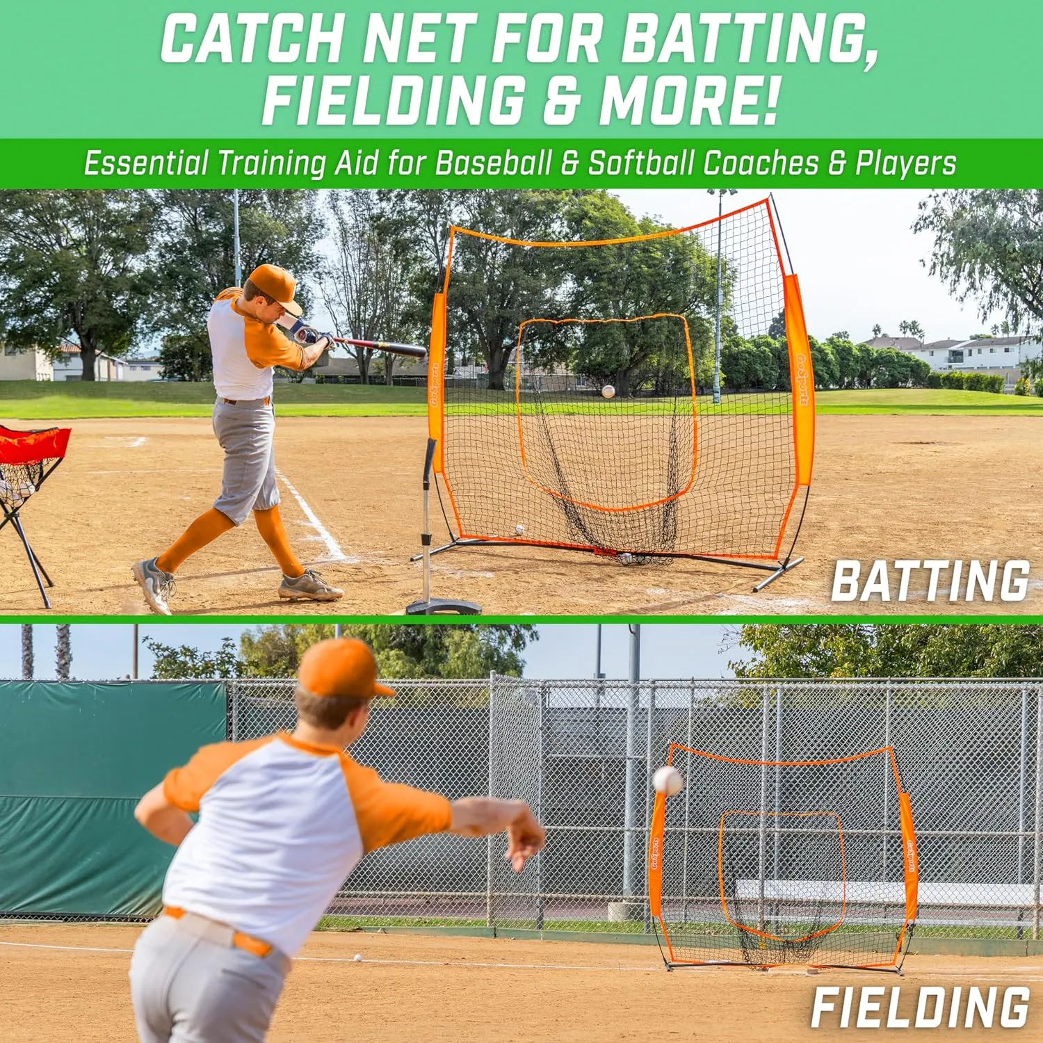 GoSports 7x7 ft Baseball & Softball Nets - Available in Team Colors - Batting & Pitching Net with Strike Zone