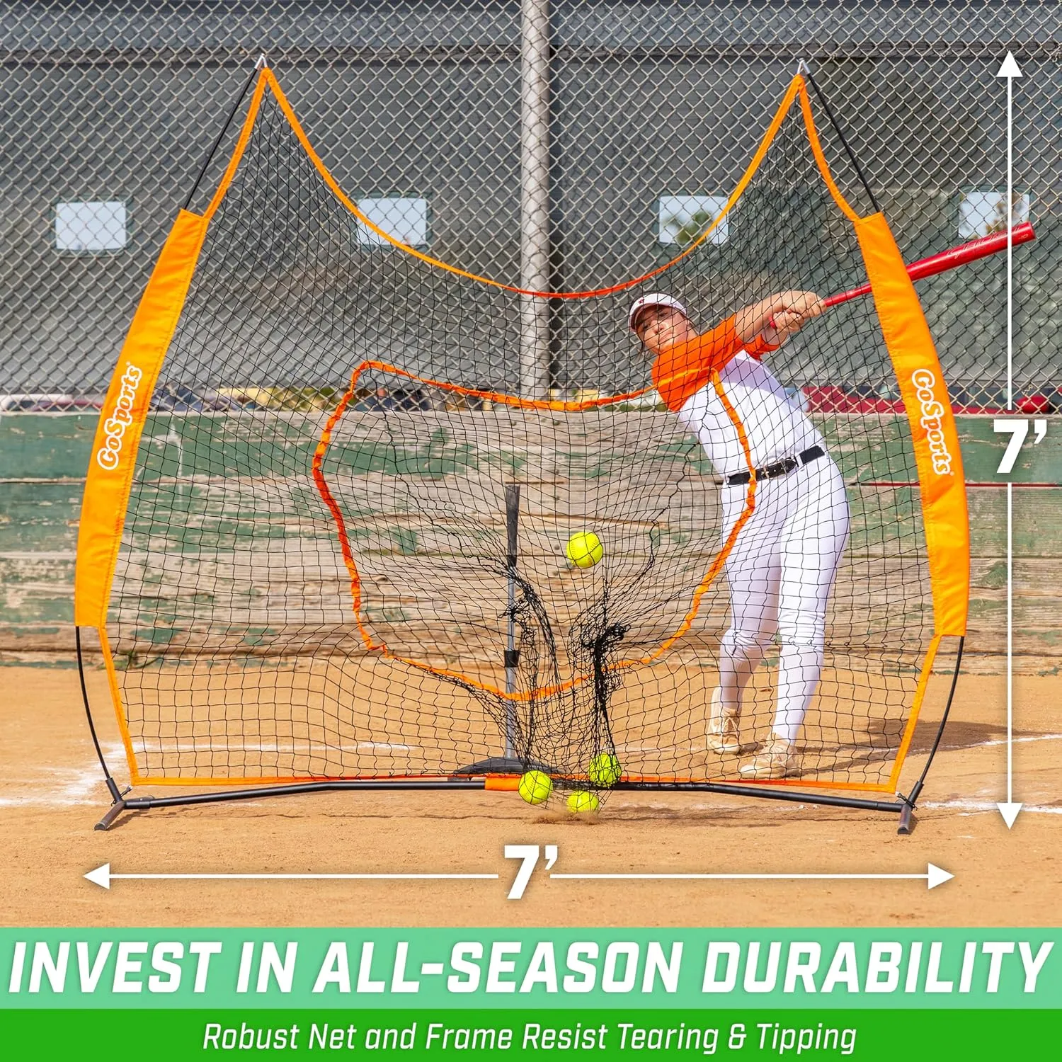 GoSports 7x7 ft Baseball & Softball Nets - Available in Team Colors - Batting & Pitching Net with Strike Zone