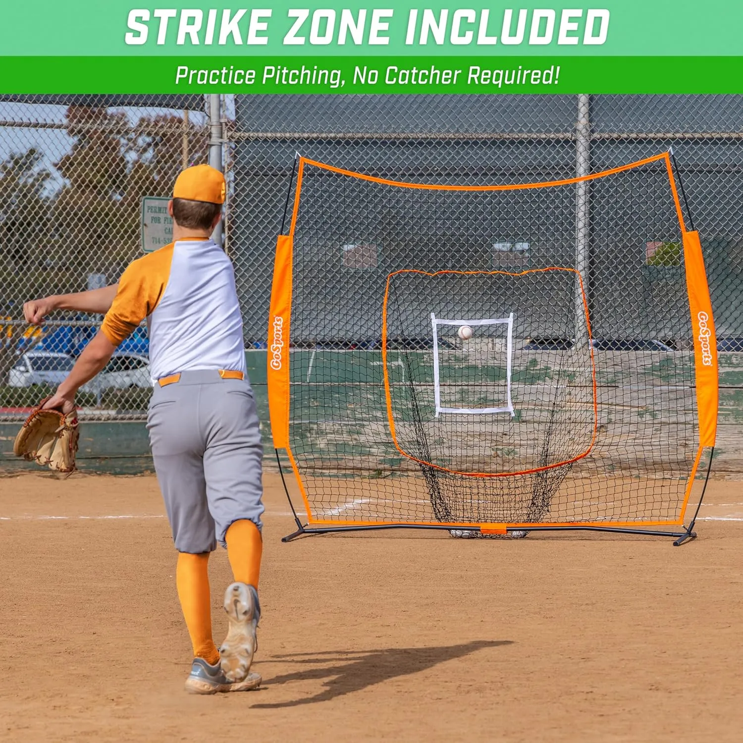 GoSports 7x7 ft Baseball & Softball Nets - Available in Team Colors - Batting & Pitching Net with Strike Zone