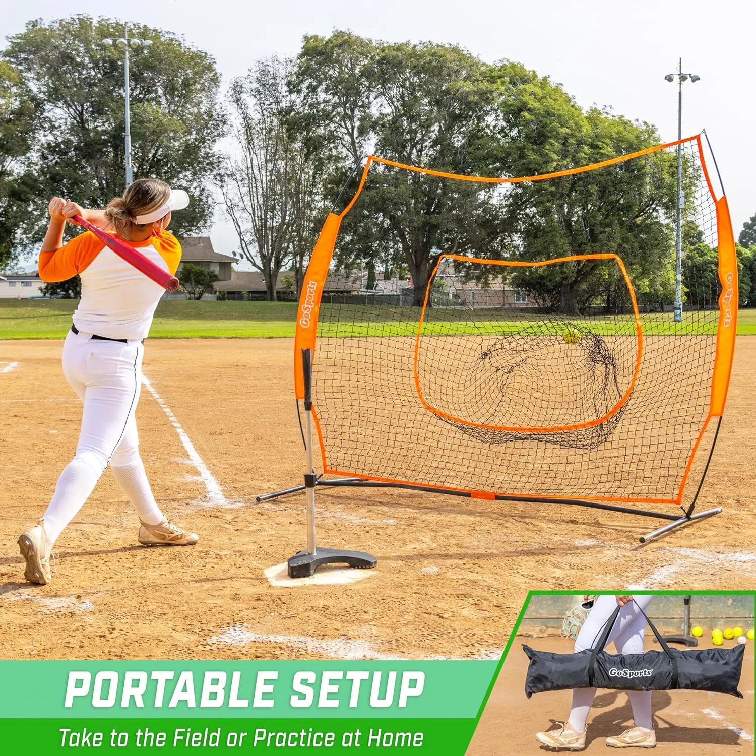GoSports 7x7 ft Baseball & Softball Nets - Available in Team Colors - Batting & Pitching Net with Strike Zone