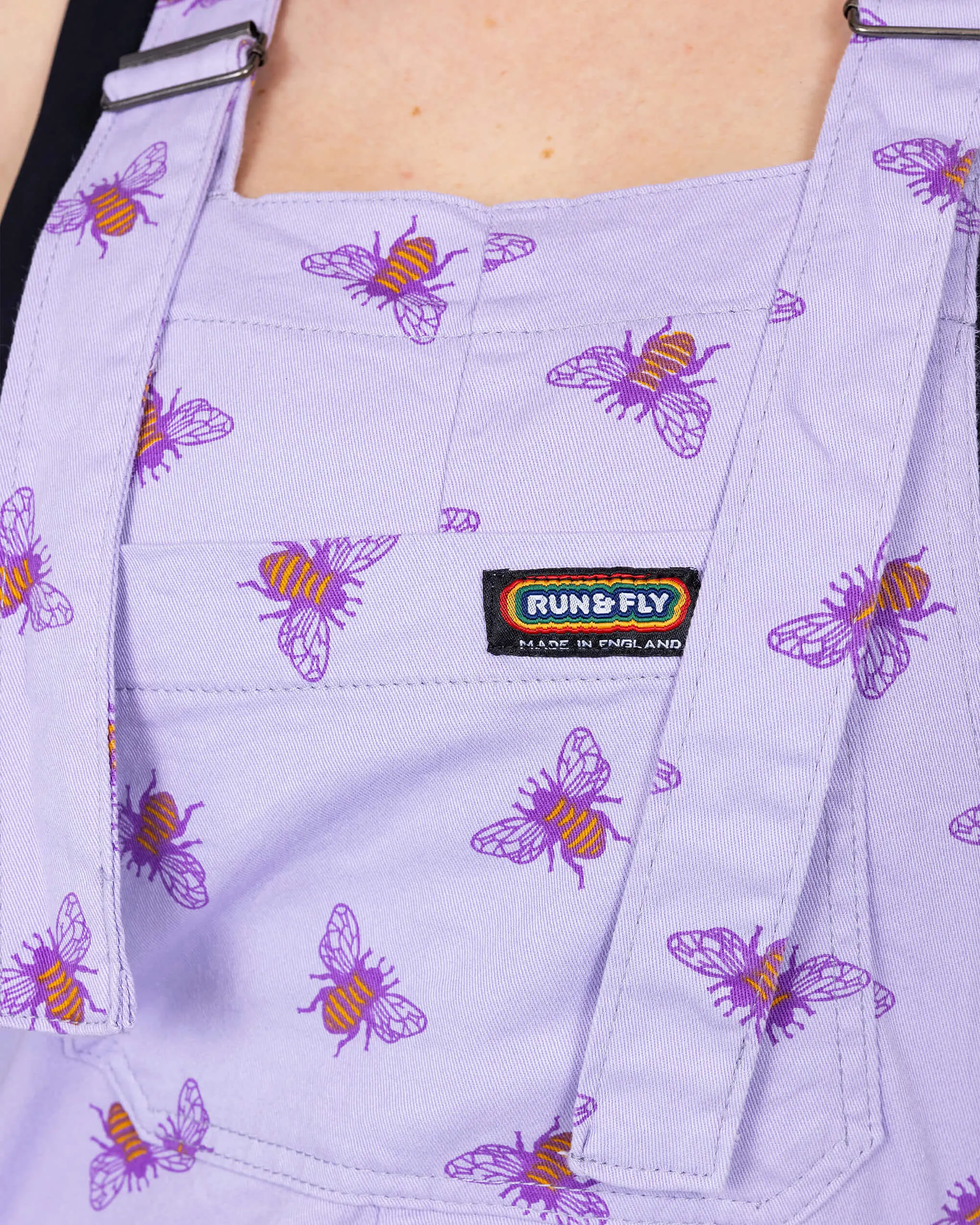 Lavender Bees Stretch Twill Dungaree Shorts
