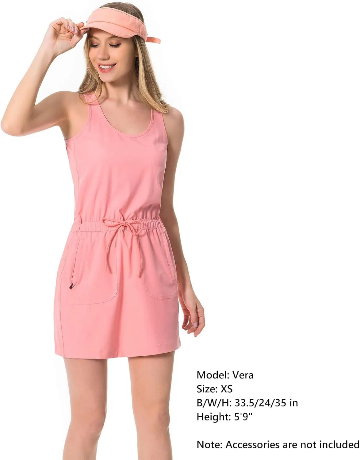 Lightbare Womens UPF 50  Tank Dress with Pockets Detachable Shorts Drawstring Waist Quick Dry for Hiking Camping Outdoors