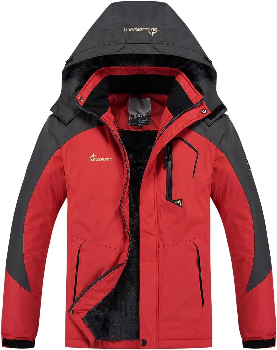 MANSDOUR Men's Snow Ski Hiking Jacket Waterproof Warm Fleece Winter Outdoor Snowboard Windbreaker Hooded Coat