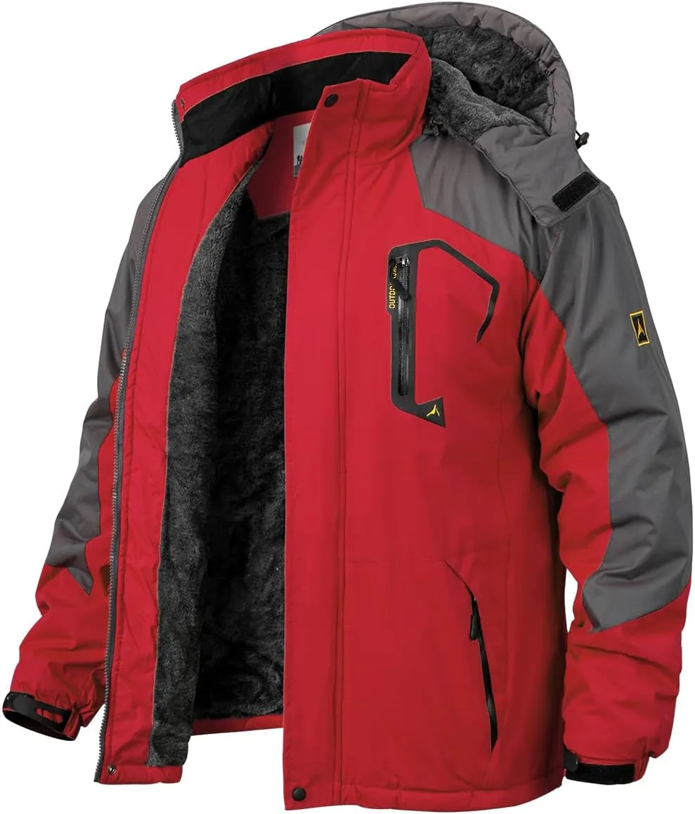 MANSDOUR Men's Snow Ski Hiking Jacket Waterproof Warm Fleece Winter Outdoor Snowboard Windbreaker Hooded Coat