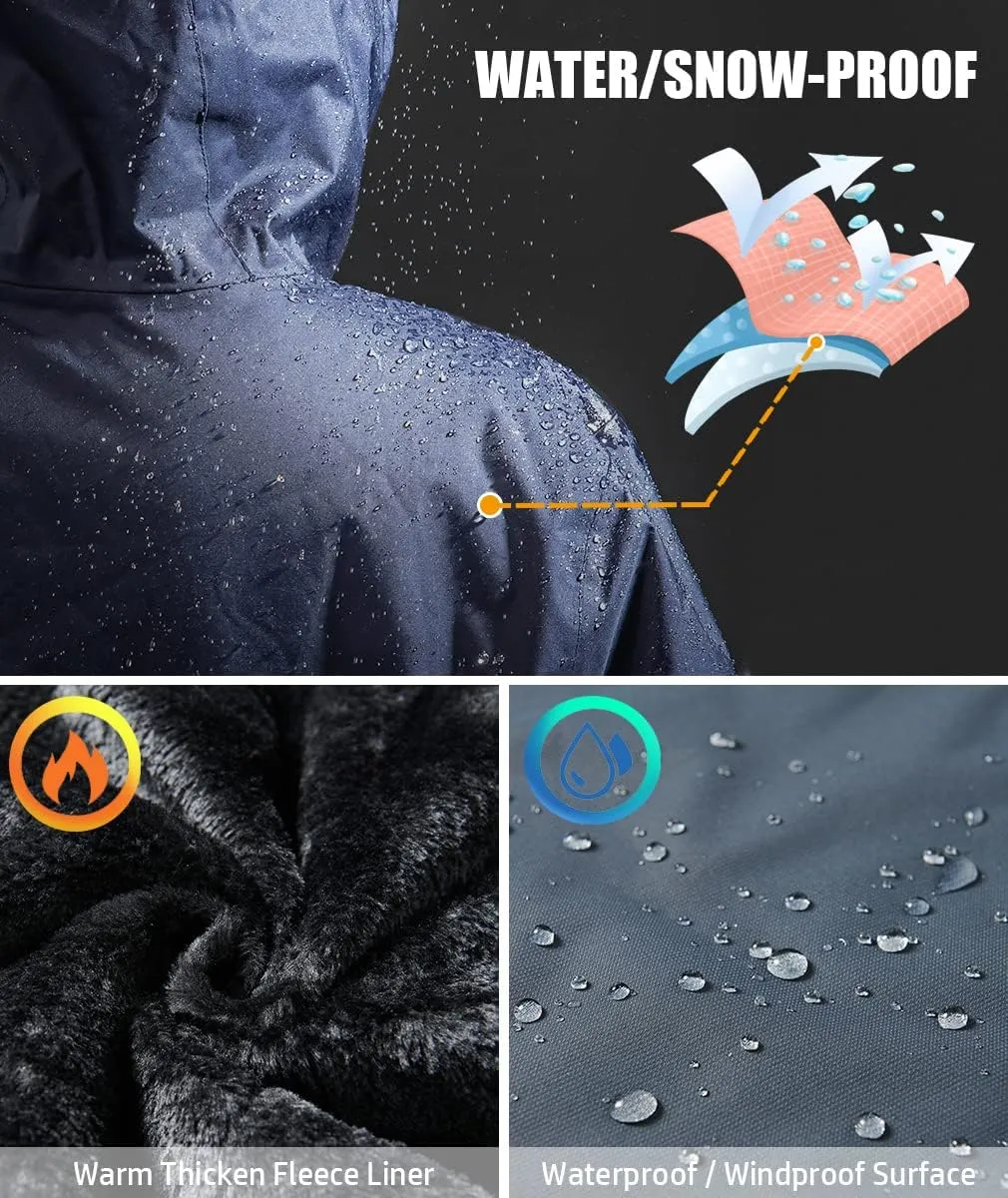 MANSDOUR Men's Snow Ski Hiking Jacket Waterproof Warm Fleece Winter Outdoor Snowboard Windbreaker Hooded Coat