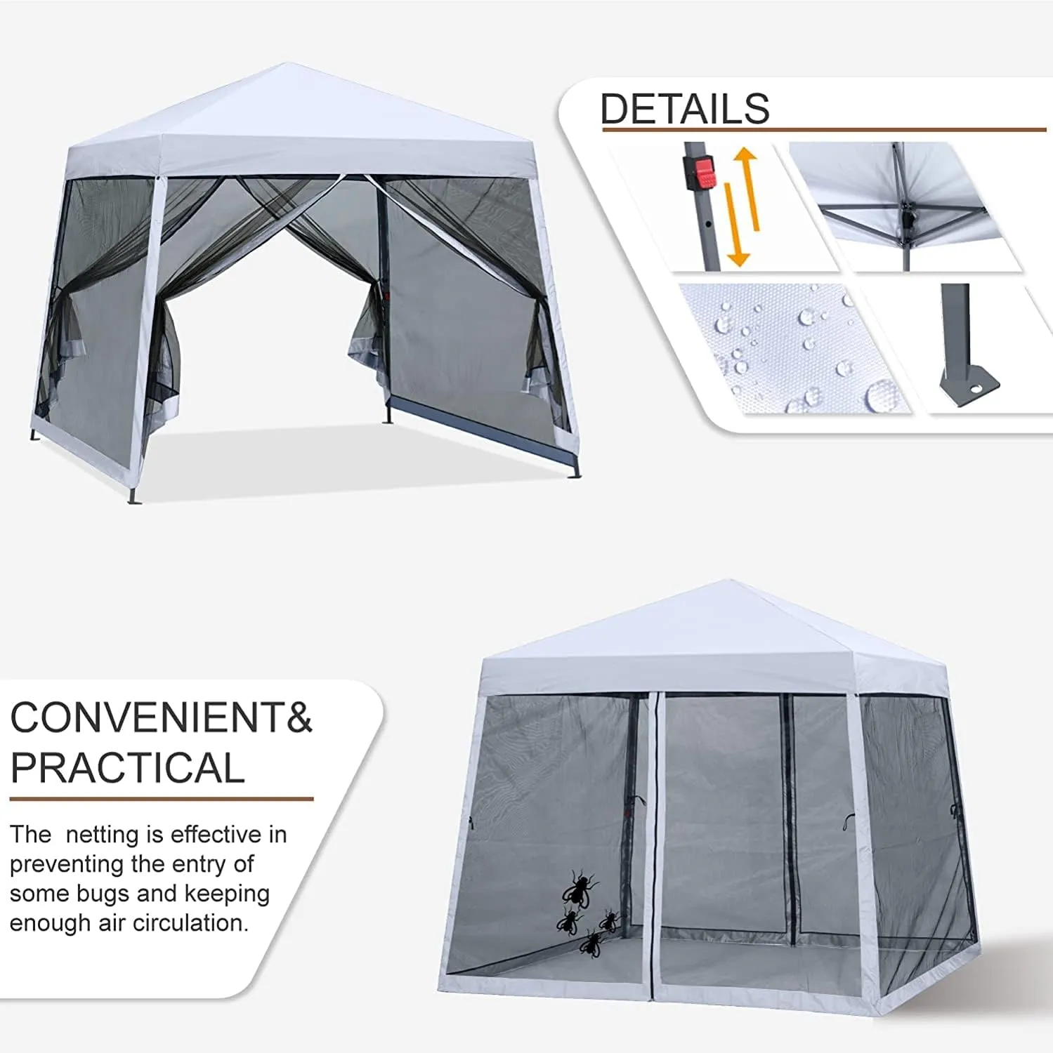 MASTERCANOPY Pop Up Gazebo Canopy with Mosquito Netting (10x10, White)