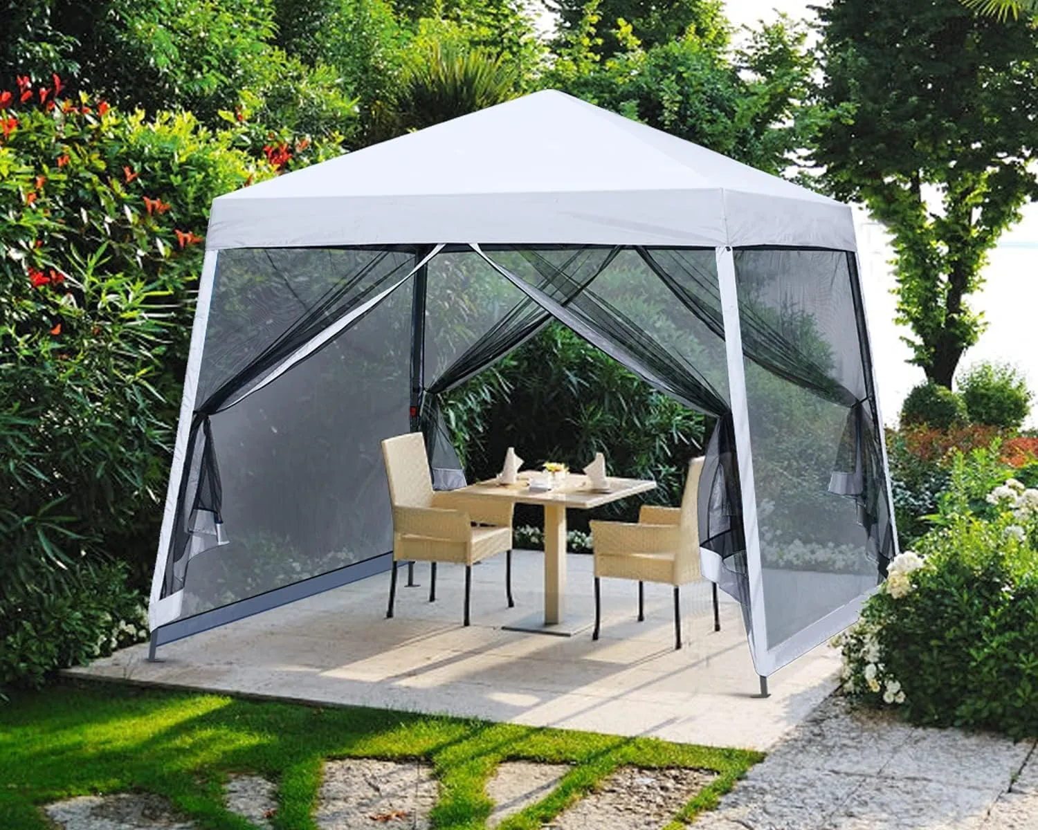 MASTERCANOPY Pop Up Gazebo Canopy with Mosquito Netting (10x10, White)