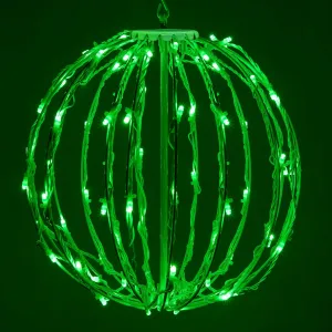 modern 8' LED Hanging Ball Light Indoor-Outdoor Christmas Light Ball, Brown Fold-Flat Metal Frame, Warm White Lights White Frame / Green Lights 12'