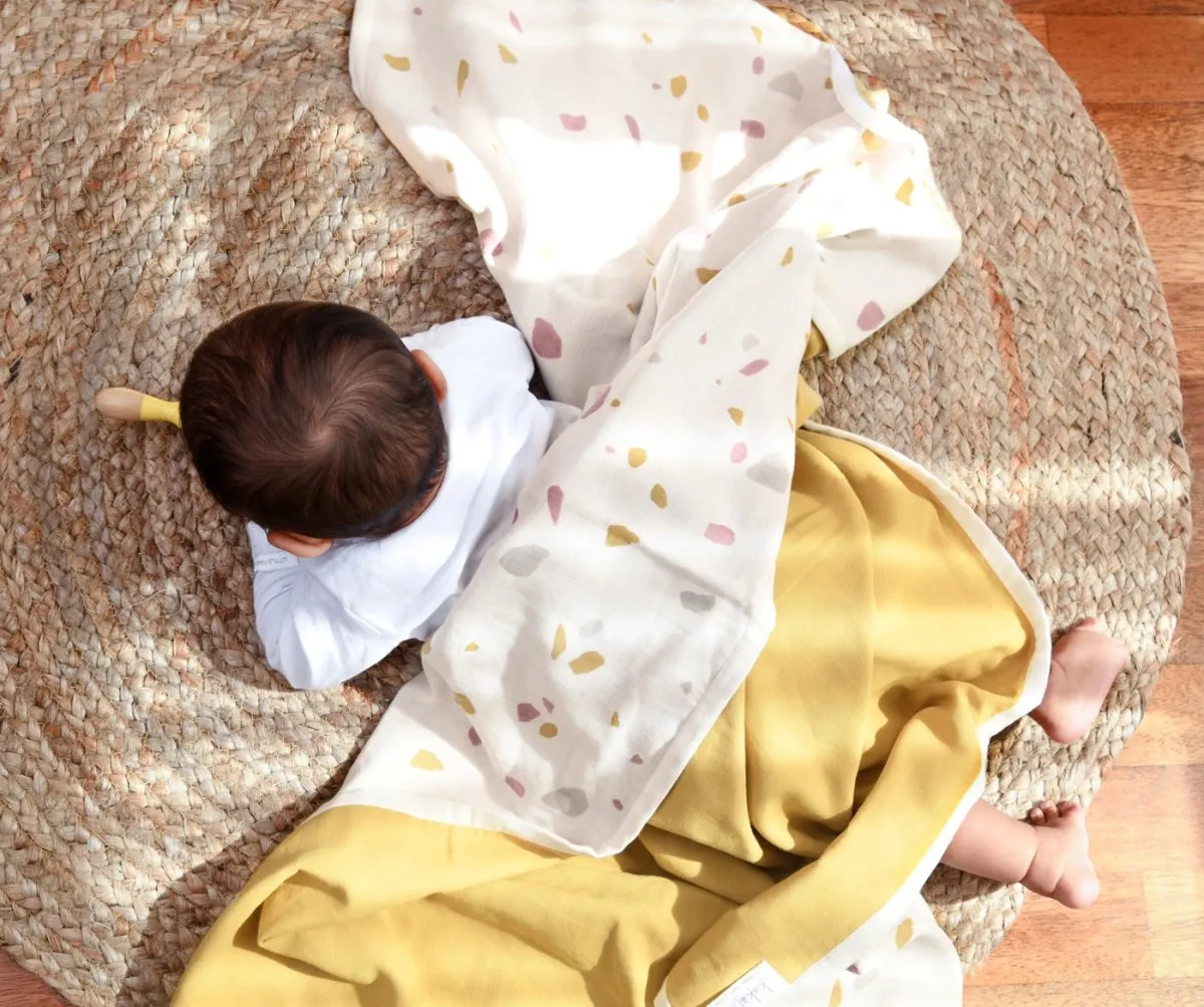 Naturally Dyed Organic Muslin Blanket- Rocks & Pebbles