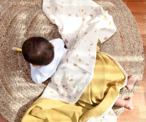 Naturally Dyed Organic Muslin Blanket- Rocks & Pebbles