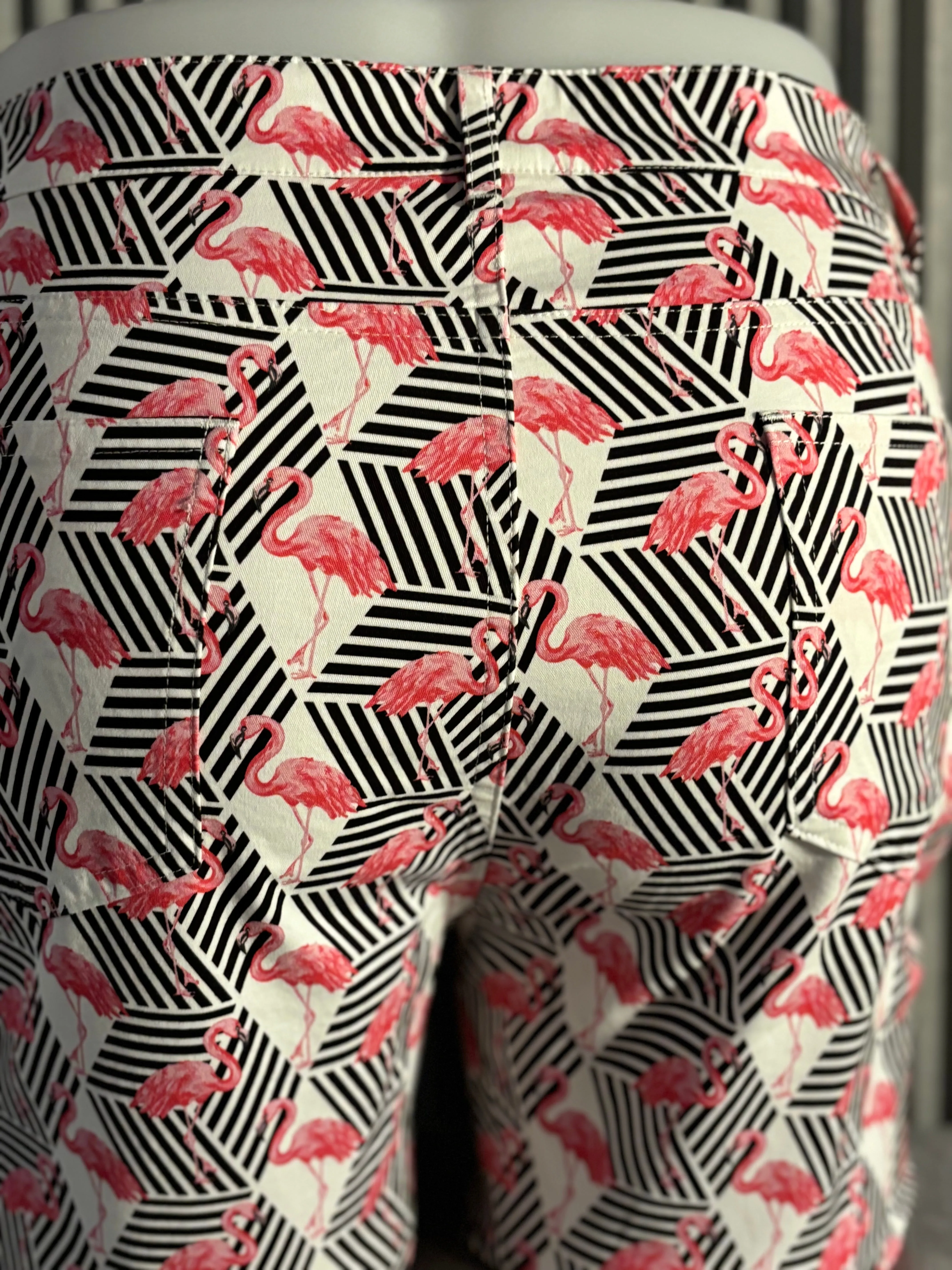 Palm Springs Geo Flamingo Stretch Short: Black