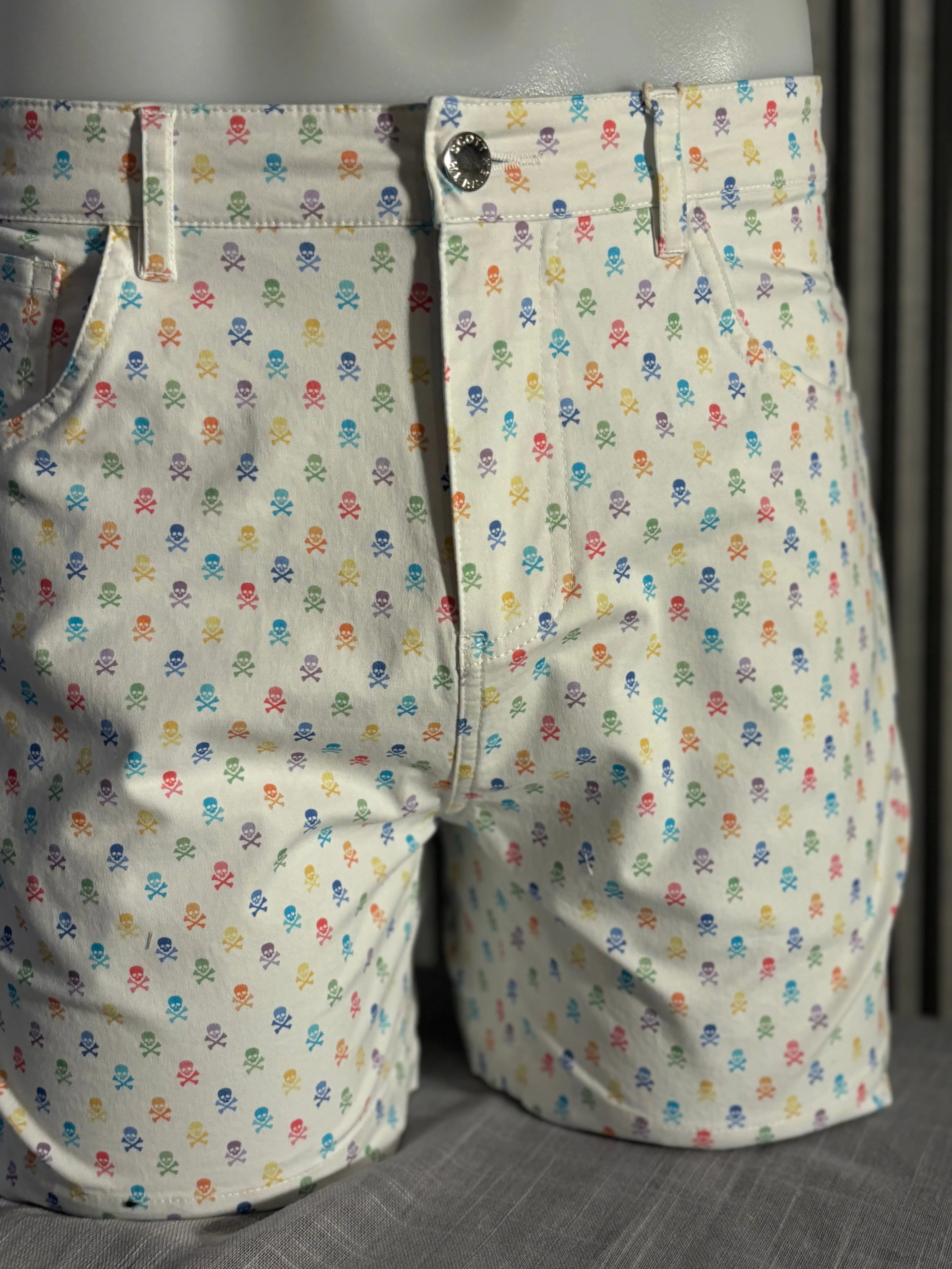 Palm Springs Rainbow Skulls Stretch Short: White