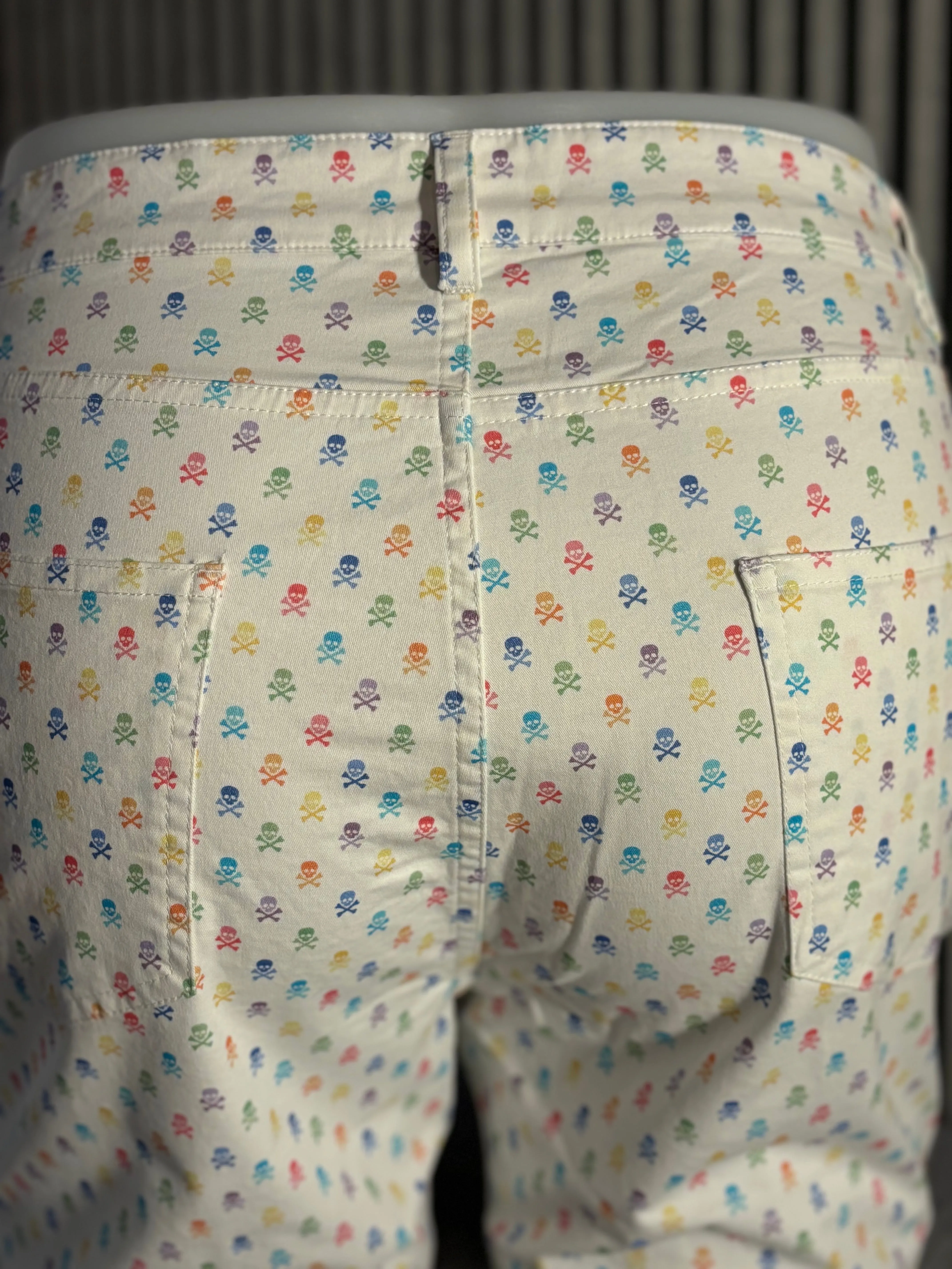 Palm Springs Rainbow Skulls Stretch Short: White