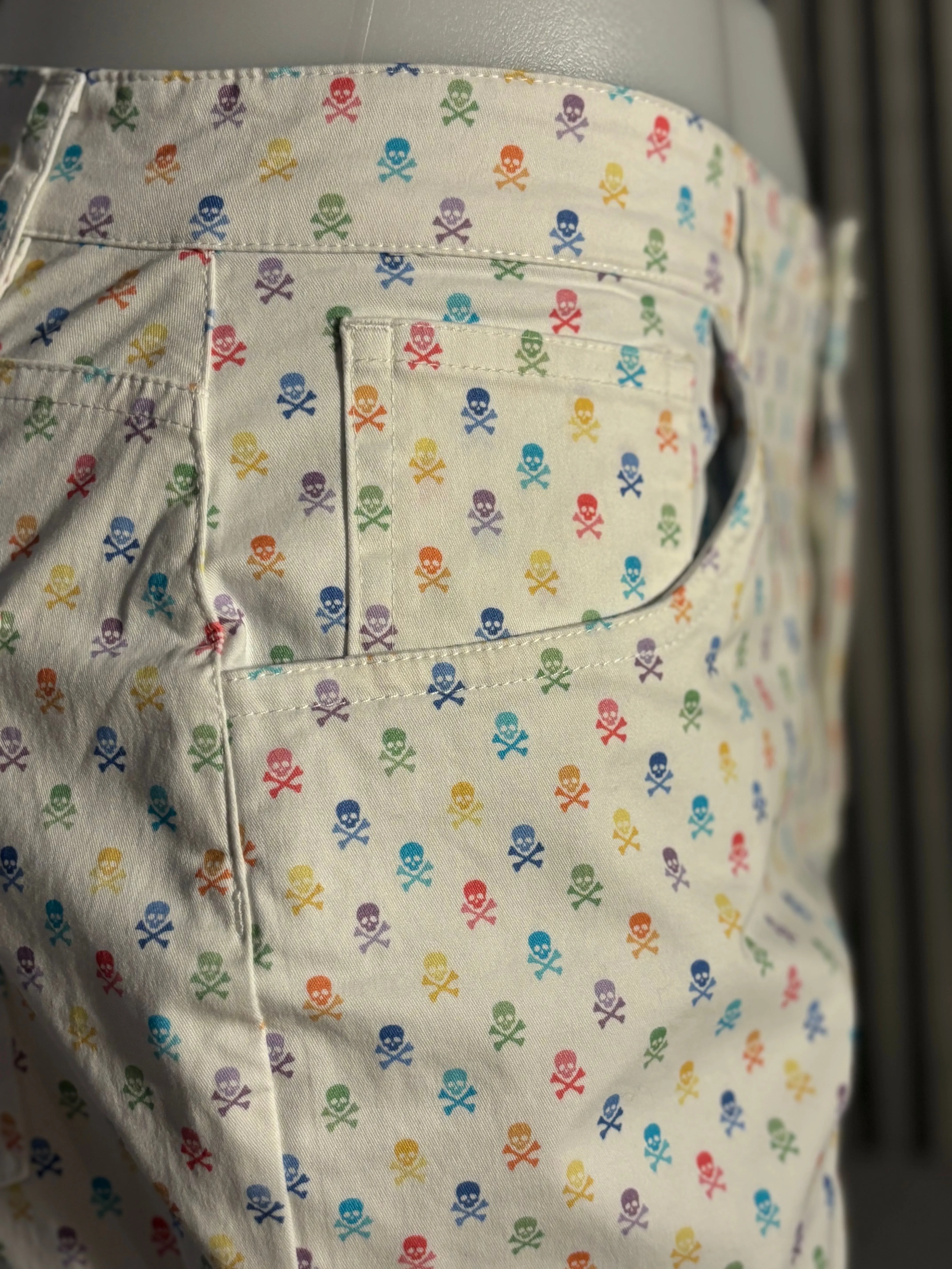 Palm Springs Rainbow Skulls Stretch Short: White