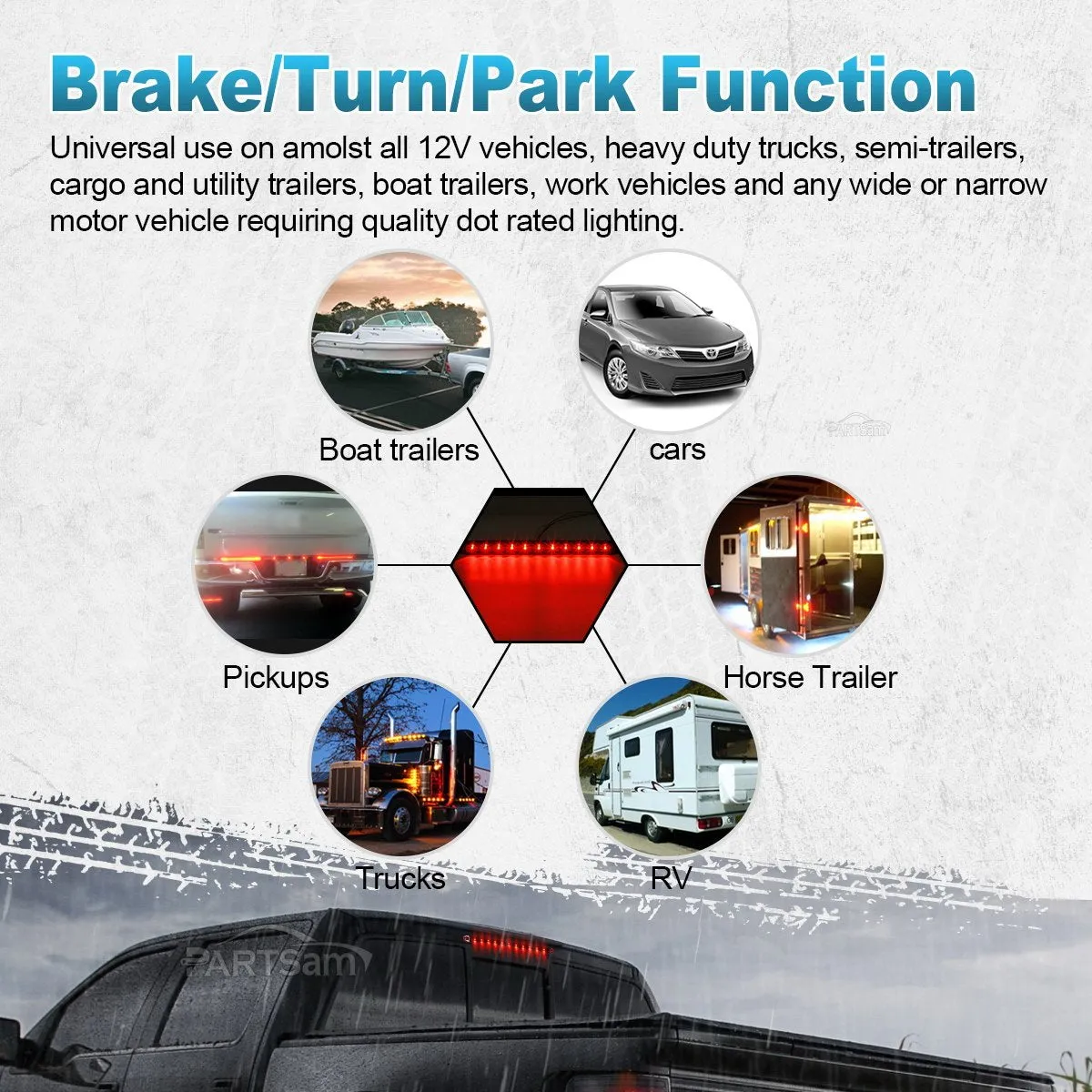 Partsam 1Pc 15 Inch Smoked Red Trailer Tail Light Bar 11 LED, 15" Led Stop Turn Tail Light Bar, 15" Truck Trailer Identification Light Bar, Thin Line Smoked Red led Strip Light Third Brake Light Bar