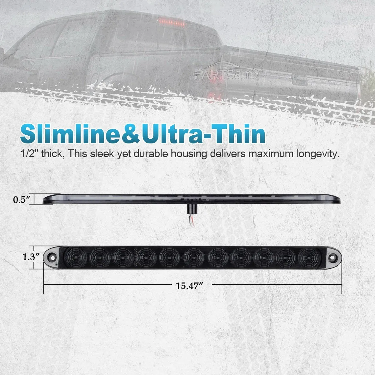 Partsam 1Pc 15 Inch Smoked Red Trailer Tail Light Bar 11 LED, 15" Led Stop Turn Tail Light Bar, 15" Truck Trailer Identification Light Bar, Thin Line Smoked Red led Strip Light Third Brake Light Bar