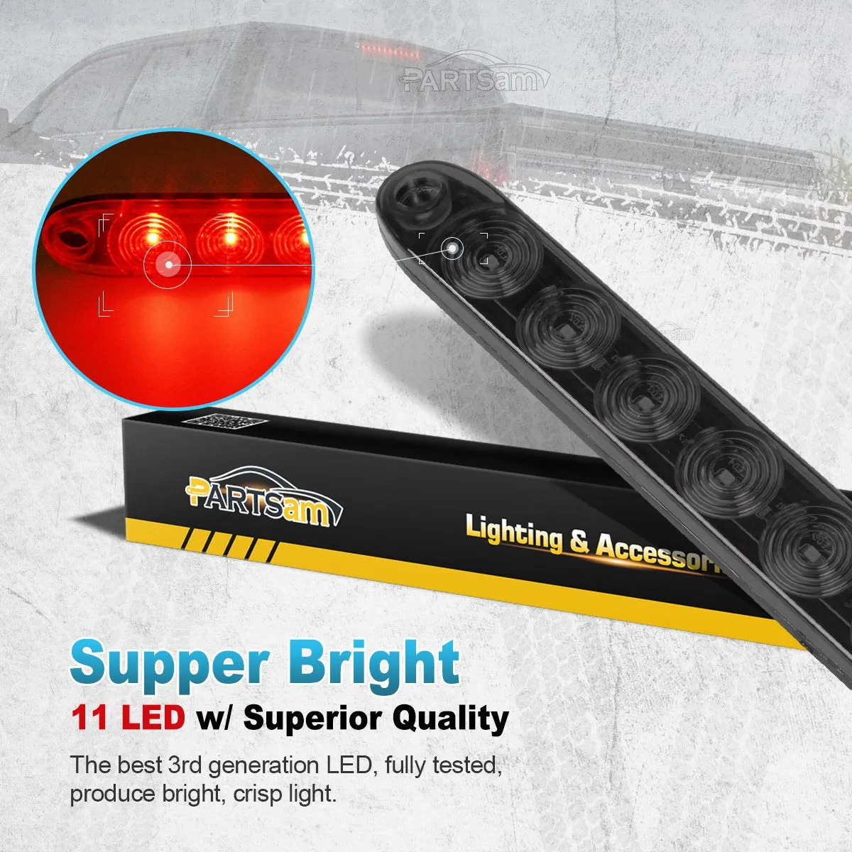 Partsam 1Pc 15 Inch Smoked Red Trailer Tail Light Bar 11 LED, 15" Led Stop Turn Tail Light Bar, 15" Truck Trailer Identification Light Bar, Thin Line Smoked Red led Strip Light Third Brake Light Bar