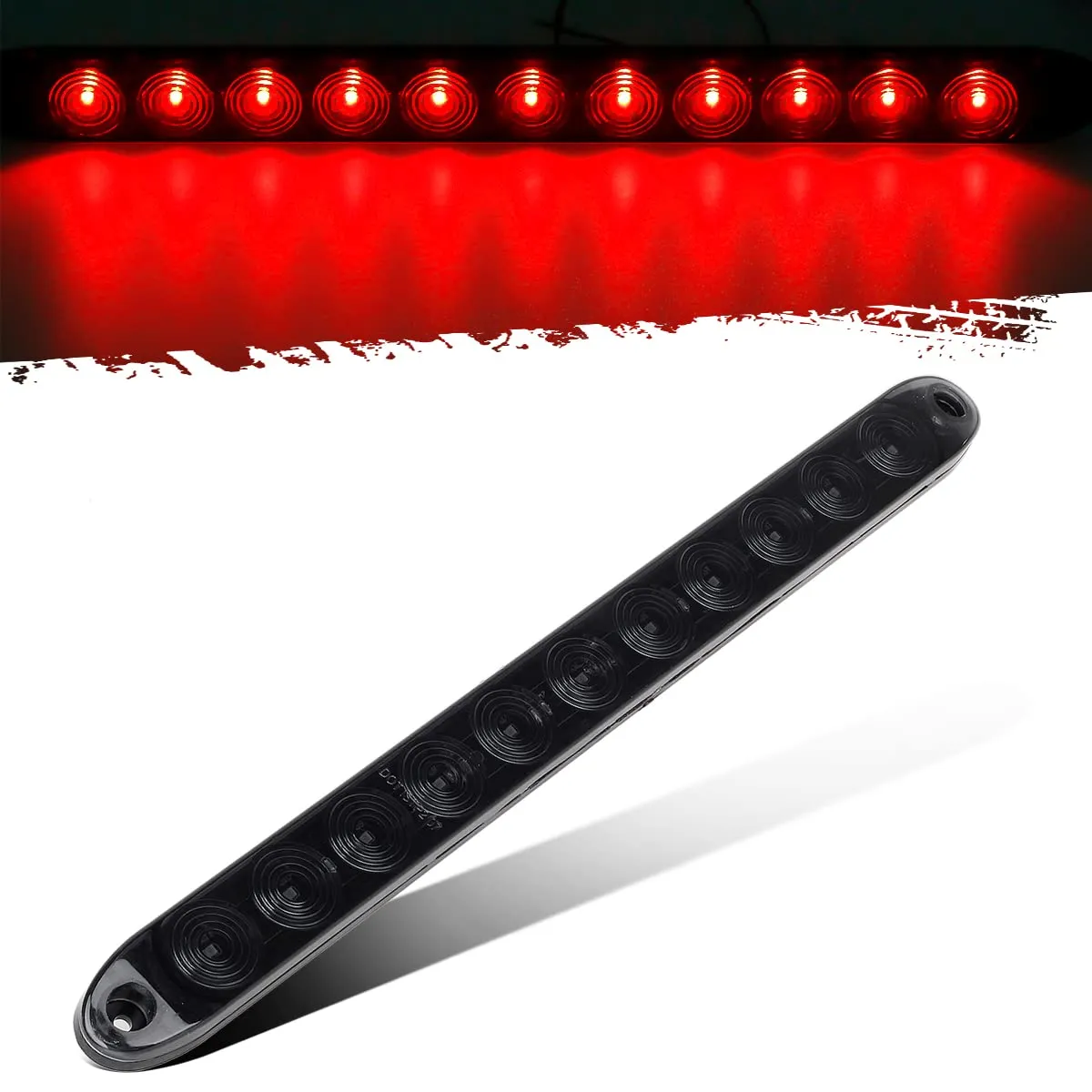 Partsam 1Pc 15 Inch Smoked Red Trailer Tail Light Bar 11 LED, 15" Led Stop Turn Tail Light Bar, 15" Truck Trailer Identification Light Bar, Thin Line Smoked Red led Strip Light Third Brake Light Bar