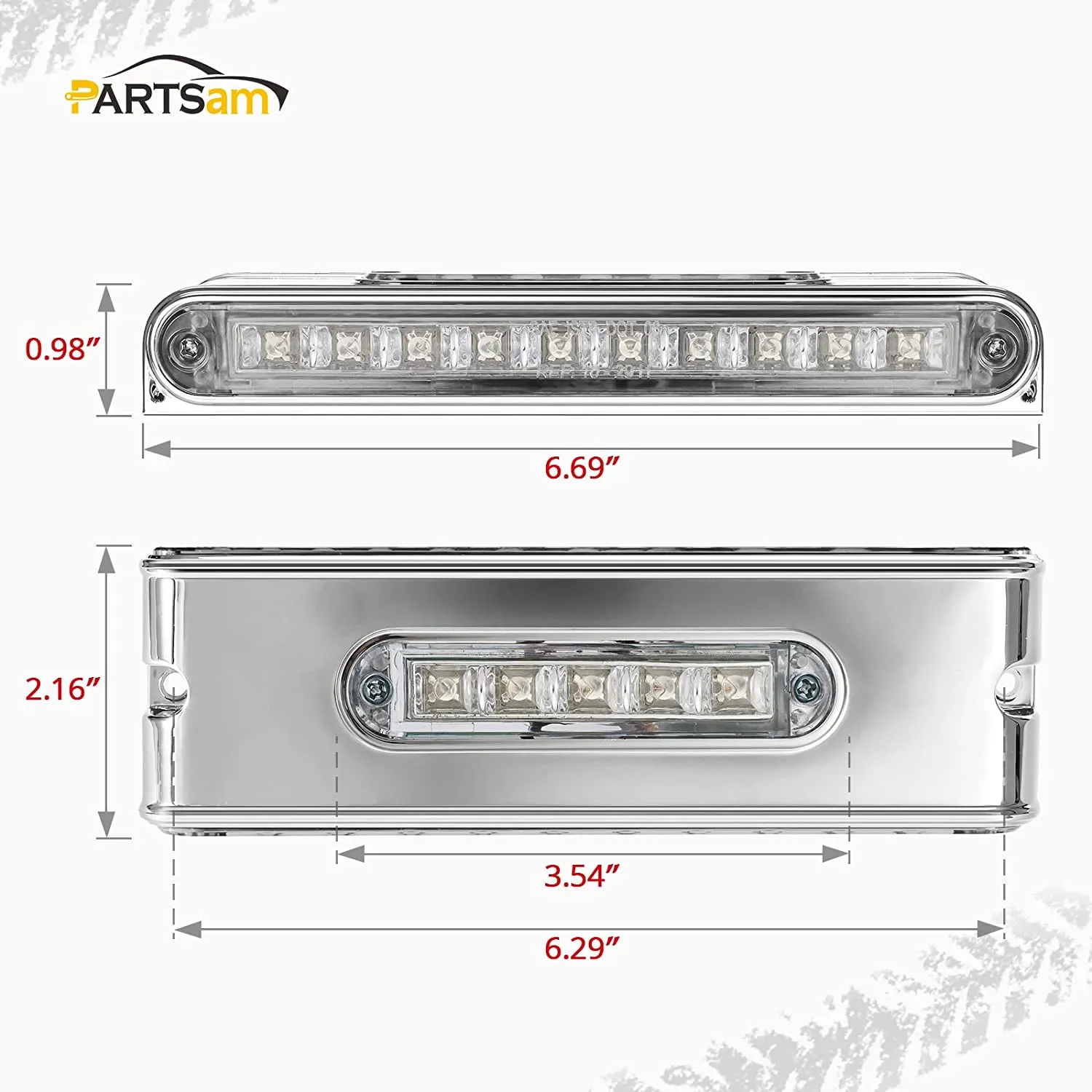 Partsam 2Pcs Chrome 6.5" 25 LED Side Marker Lights Stop Turn Tail Light Bar Indicator Lights, Clear Lens Triple Face Led Light Bar Surface Mount, Double Face Auxiliary Light
