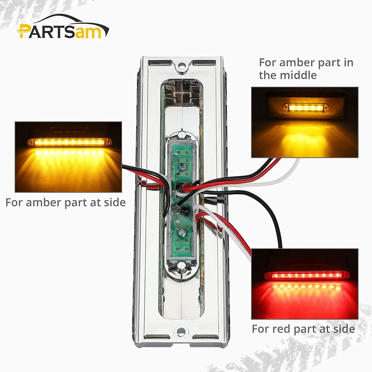 Partsam 2Pcs Chrome 6.5" 25 LED Side Marker Lights Stop Turn Tail Light Bar Indicator Lights, Clear Lens Triple Face Led Light Bar Surface Mount, Double Face Auxiliary Light