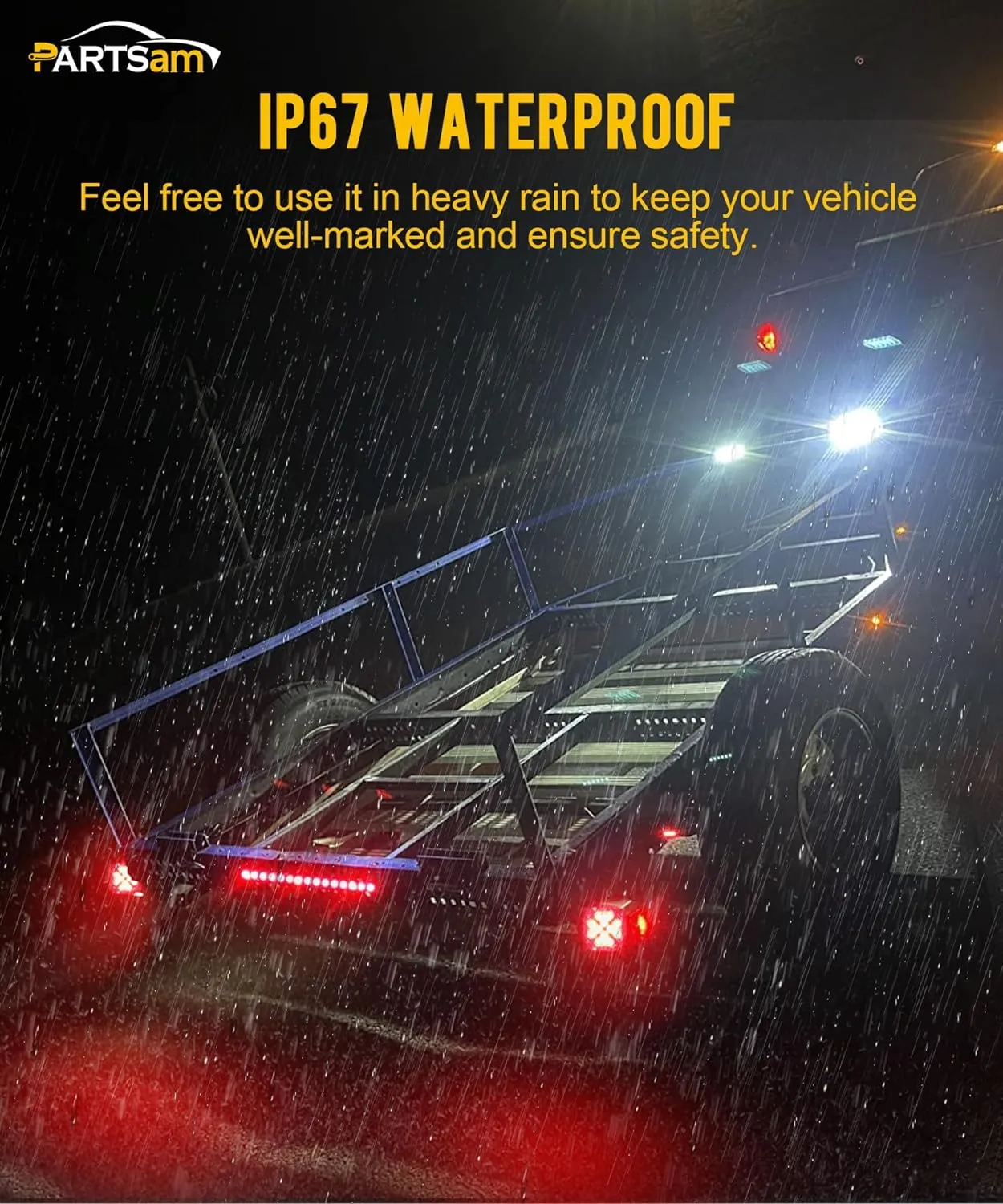 Partsam Submersible LED Trailer Tail Light Kit, Square Trailer Lights Light Bar 8 Side Markers, with 25FT Wiring Harness Reflective Stickers Combined Stop Turn Tail License Lights for Boat Trailer 12V