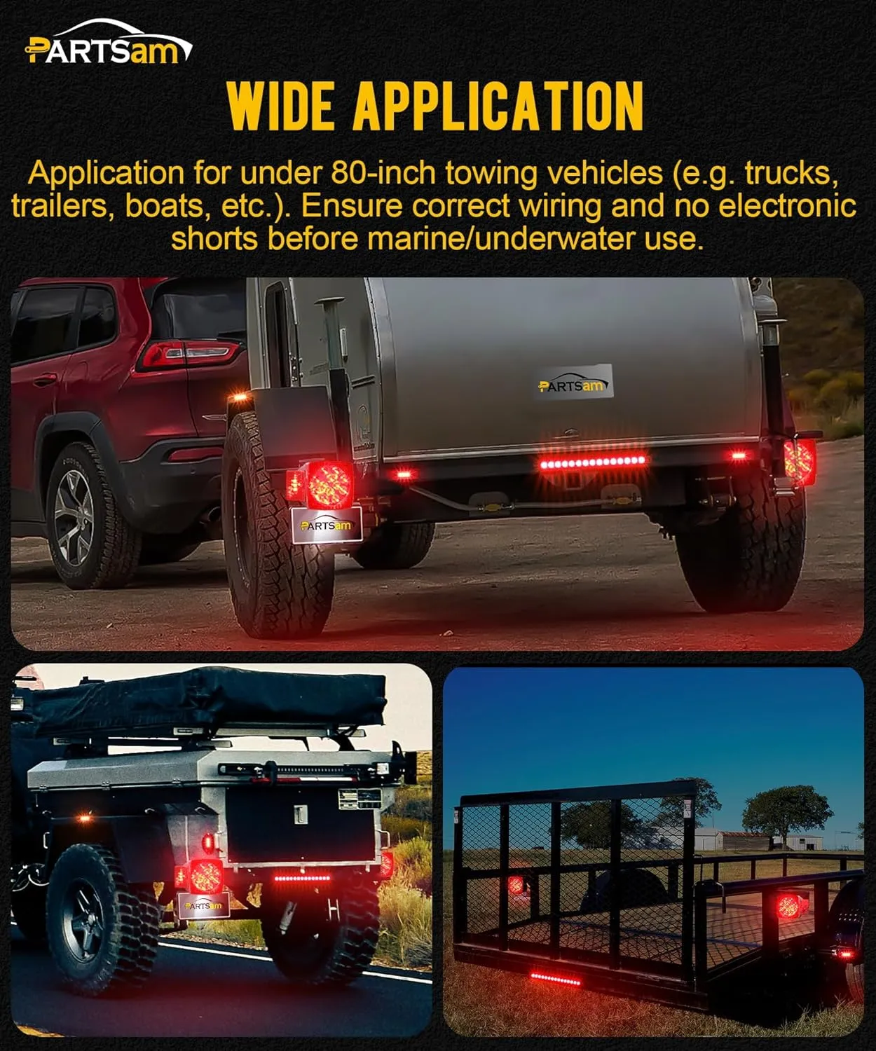 Partsam Submersible LED Trailer Tail Light Kit, Square Trailer Lights Light Bar 8 Side Markers, with 25FT Wiring Harness Reflective Stickers Combined Stop Turn Tail License Lights for Boat Trailer 12V