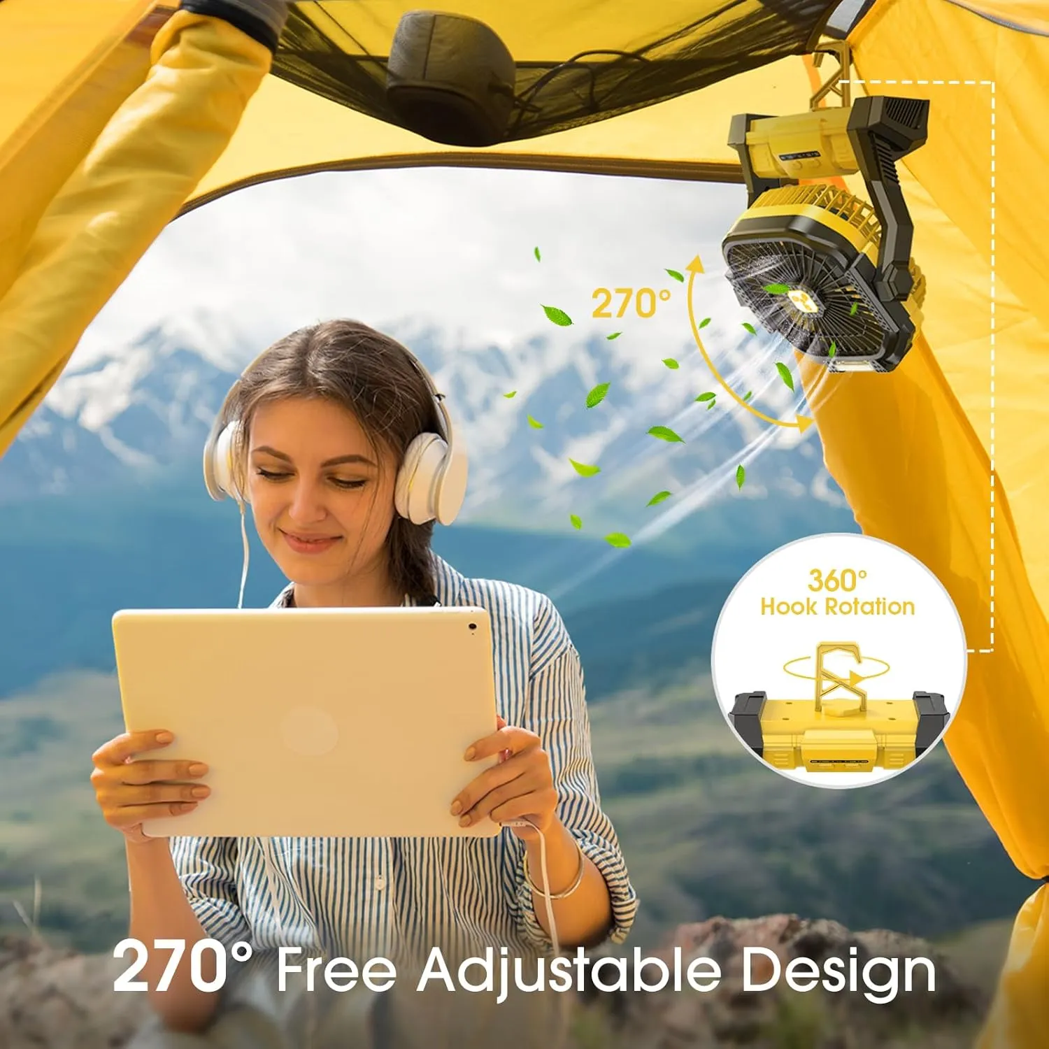 Portable Fan Rechargeable, 20000mah Cordless Battery Powered Fan with LED Lantern, USB Battery Operated for Travel Bedroom Home Camping Tent Office Beach Desk Picnic Fishing Table