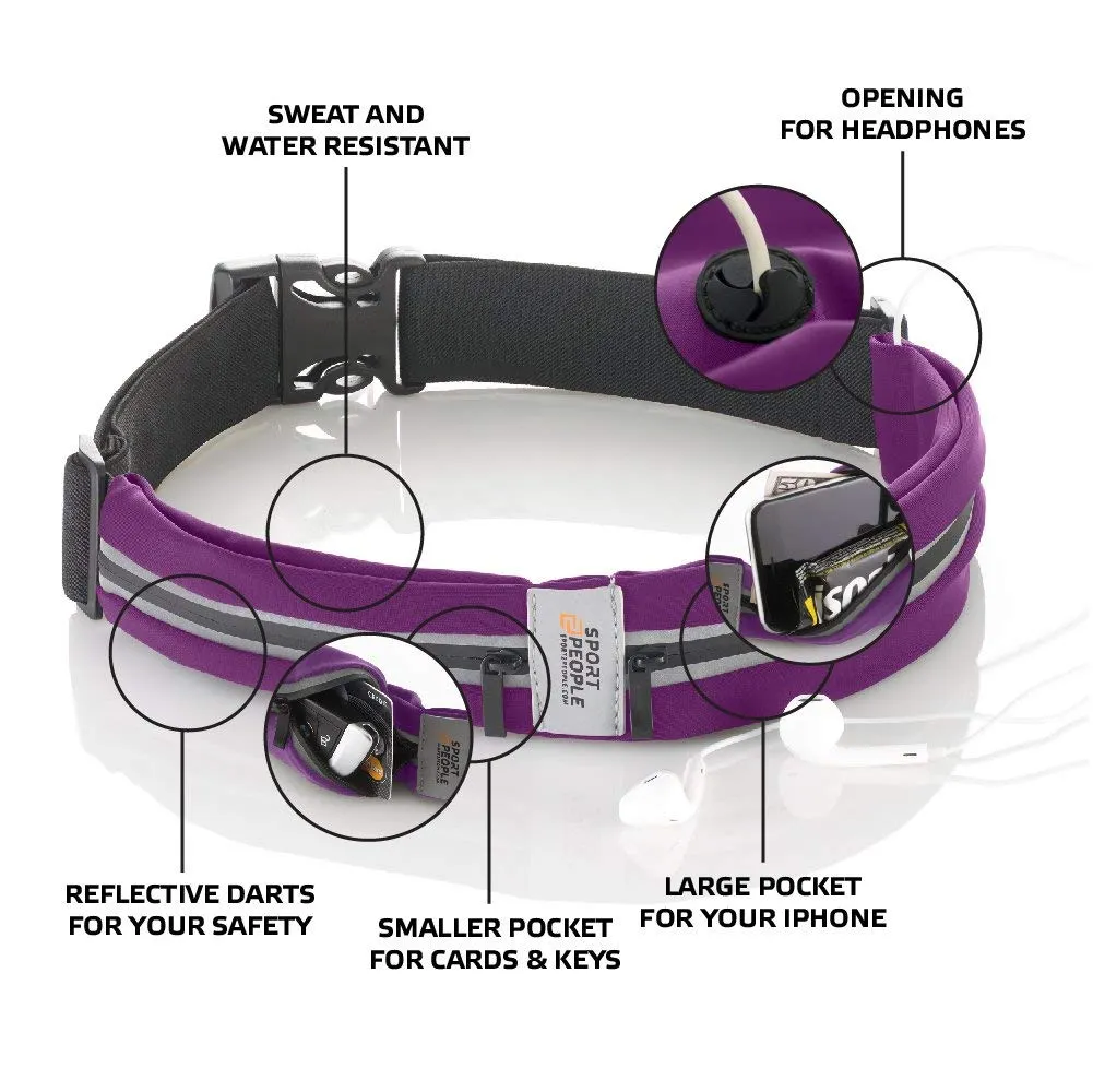 Running Belt USA Patented. Fanny Pack for Hands-Free Workout. iPhone X 6 7 8 Plus Buddy Pouch for Runners. Freerunning Reflective Waist Pack Phone Holder. Men Women Kids Gear Accessories (Purple)