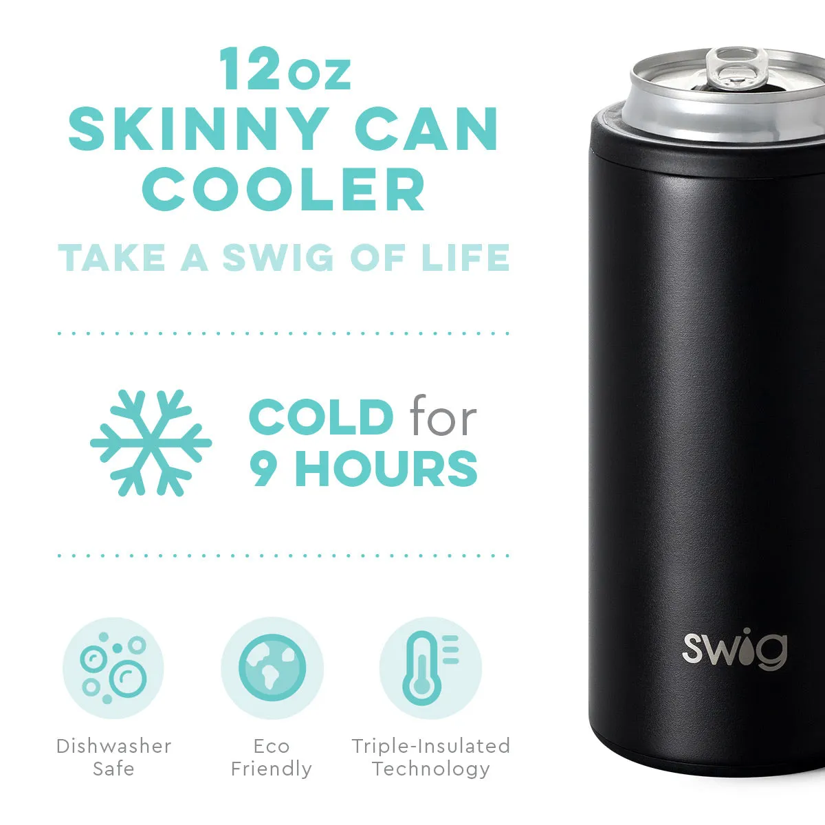 SWIG 12oz Skinny Can Cooler, Matte Black