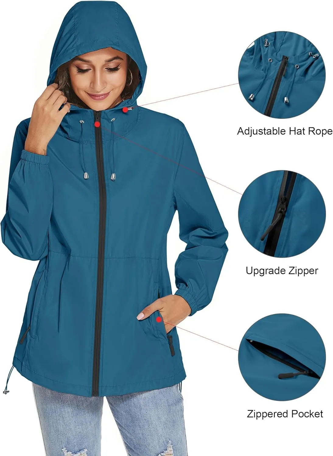 TCOT Womens Rain Jackets Waterproof Windbreaker Jackets lightweight Portable Rain Coat