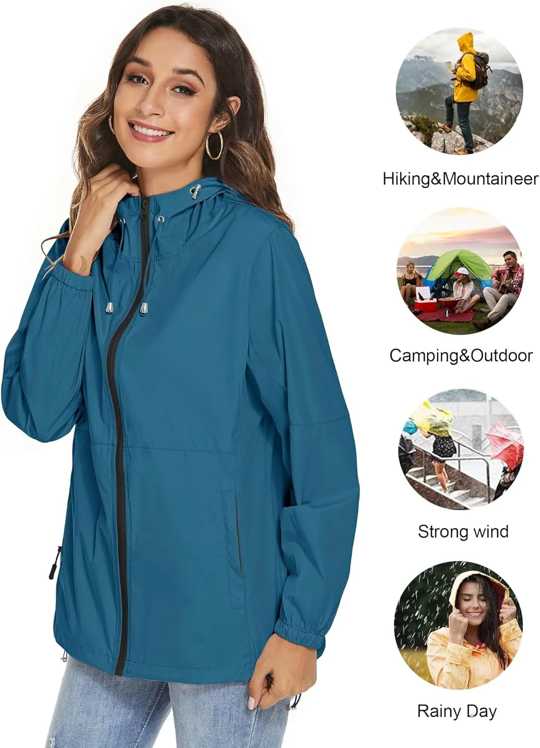 TCOT Womens Rain Jackets Waterproof Windbreaker Jackets lightweight Portable Rain Coat