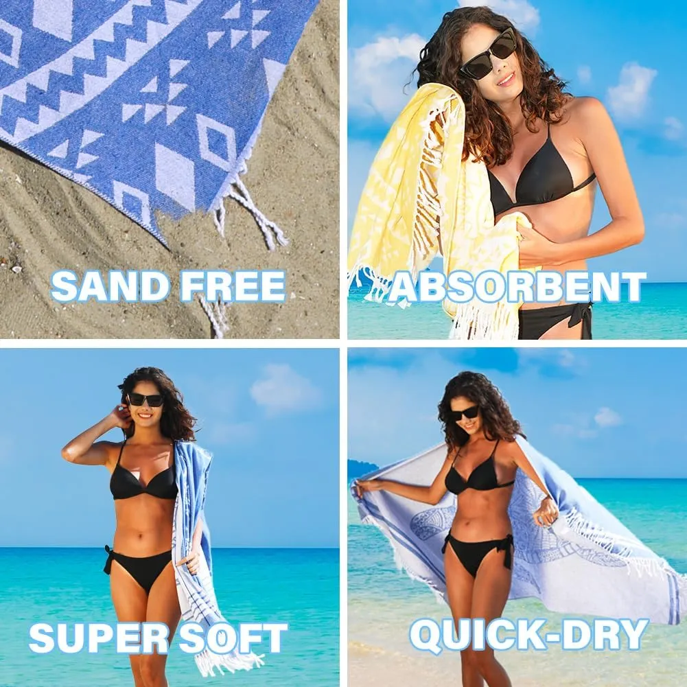 Thin Turkish Beach Towel Lightweight Quick Dry Absorbent Cotton Bathroom Bath Pool Swim Towels Extra Large Oversized Sand Free Beach Accessories Essentials Cloud Gifts for Adult