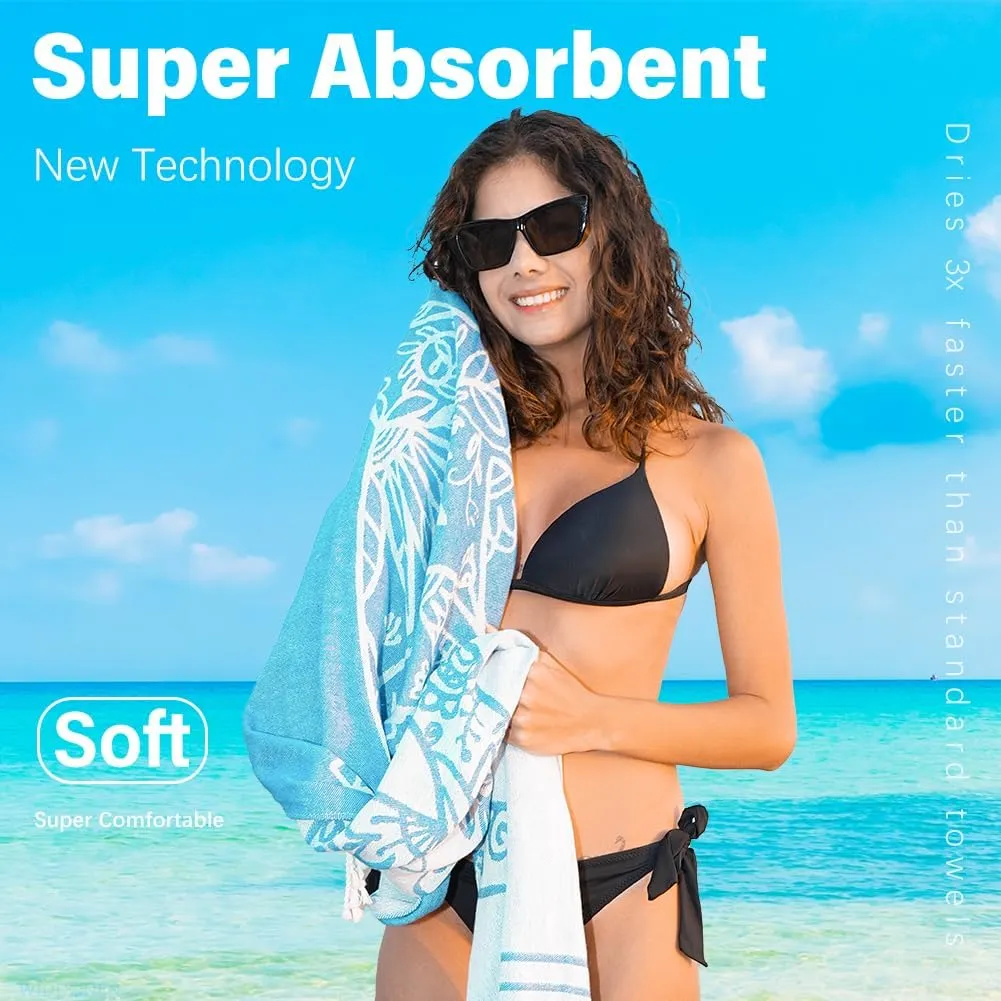 Turkish Beach Towel Quick Dry Absorbent Cotton Lightweight Thin Bathroom Bath Pool Swim Towels Extra Large Oversized Sand Free Beach Accessories Essentials Stuff Cloud Gift for Adults
