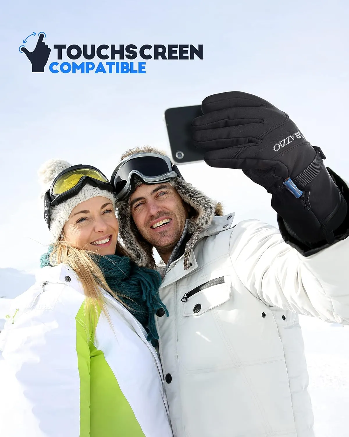 VELAZZIO Ski Gloves Waterproof Breathable Snowboard Gloves, 3M Thinsulate Insulated Warm Winter Snow Gloves, Fits Both Men & Women