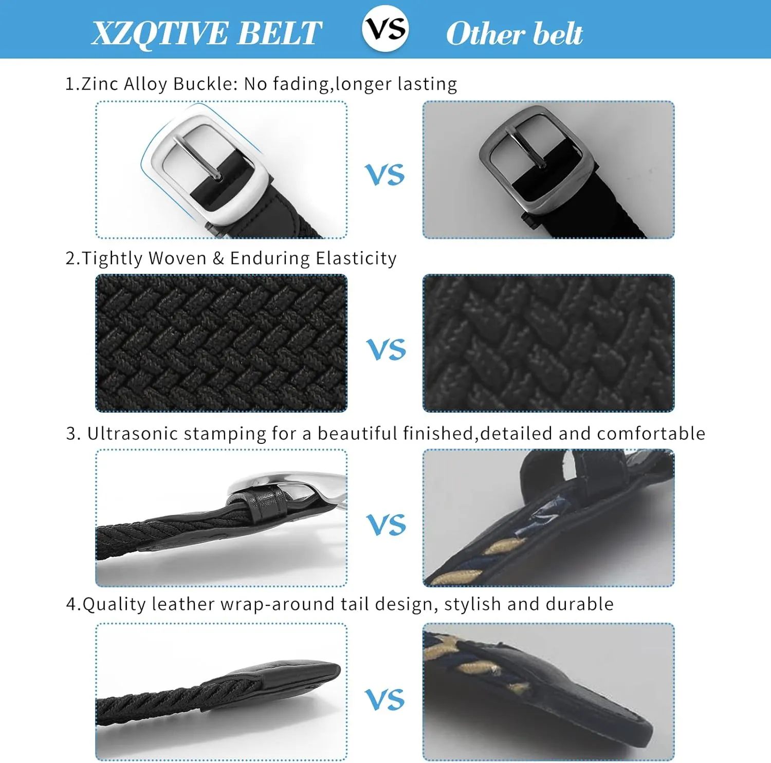 XZQTIVE Braided Belt Stretch Belt for Men and Women Multicolored Woven Golf Belt Elastic Jean Belts