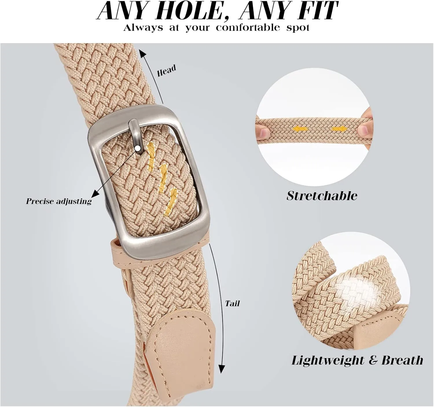 XZQTIVE Braided Belt Stretch Belt for Men and Women Multicolored Woven Golf Belt Elastic Jean Belts